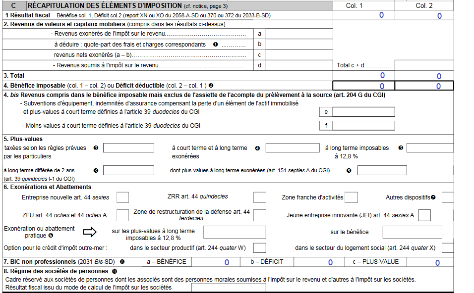 2031-SD Impôt sur le revenu - Bénéfices industriels et commerciaux